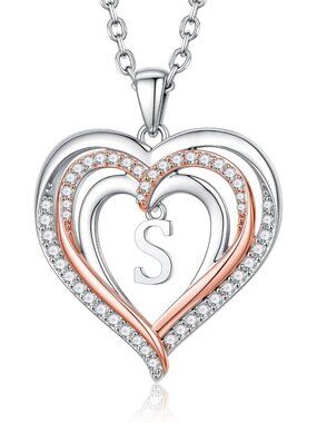 Personalized Heart Initial Necklace for Women, Silver A-Z Letter Pendant Jewelry